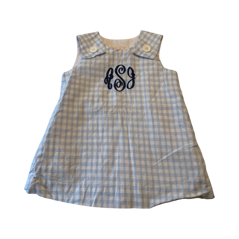 Beaufort Bonnet Company Blue Gingham Monogram ASG Jumper Dress 18-24M